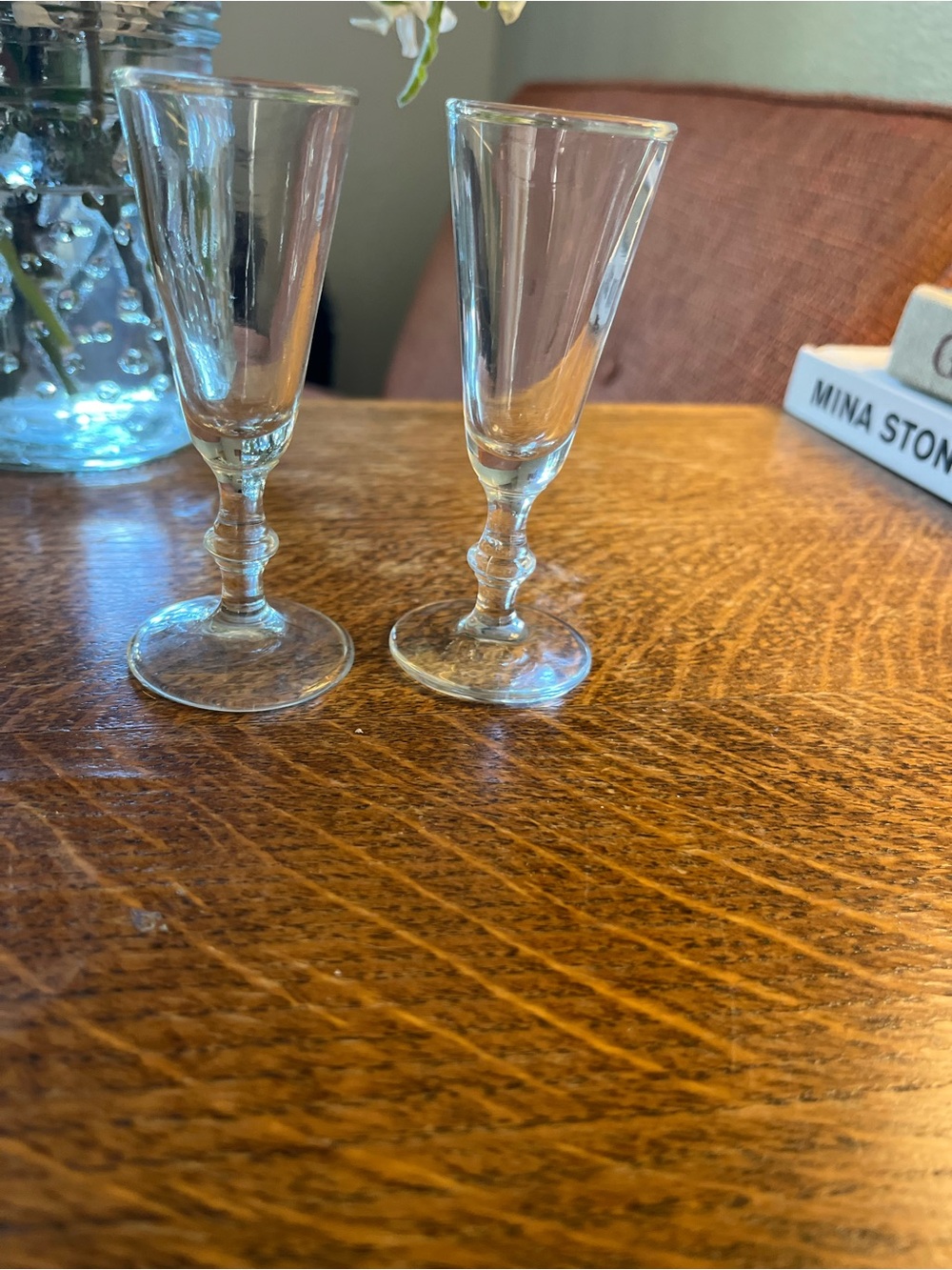 Set of 2 Vintage Cordial Glasses Classic & Sweet  4” Tall, 1 1/2” Wide